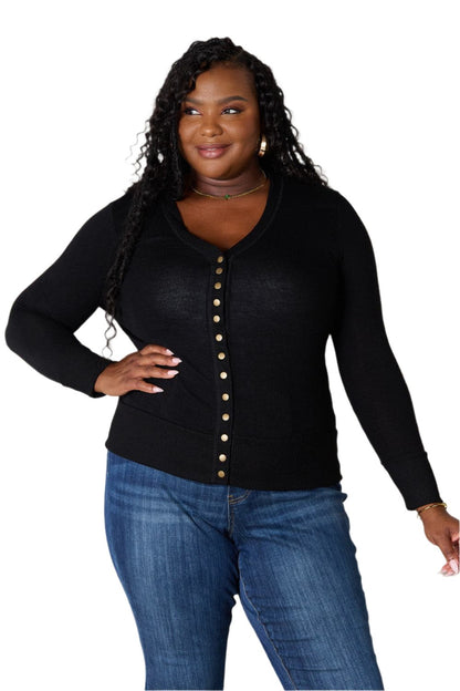 Zenana Full Size V-Neck Long Sleeve Cardigan.