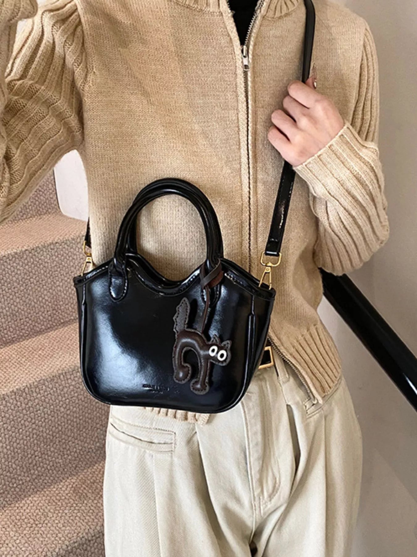 Leather Cat Charm Crossbody Bag Simply Love