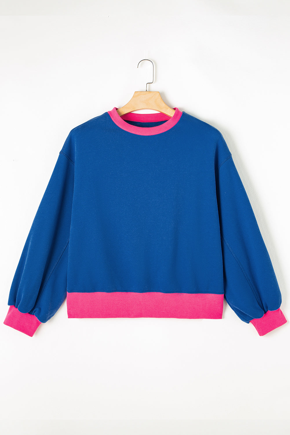 Chic blue colorblock bubble sleeve pullover sweatshirt