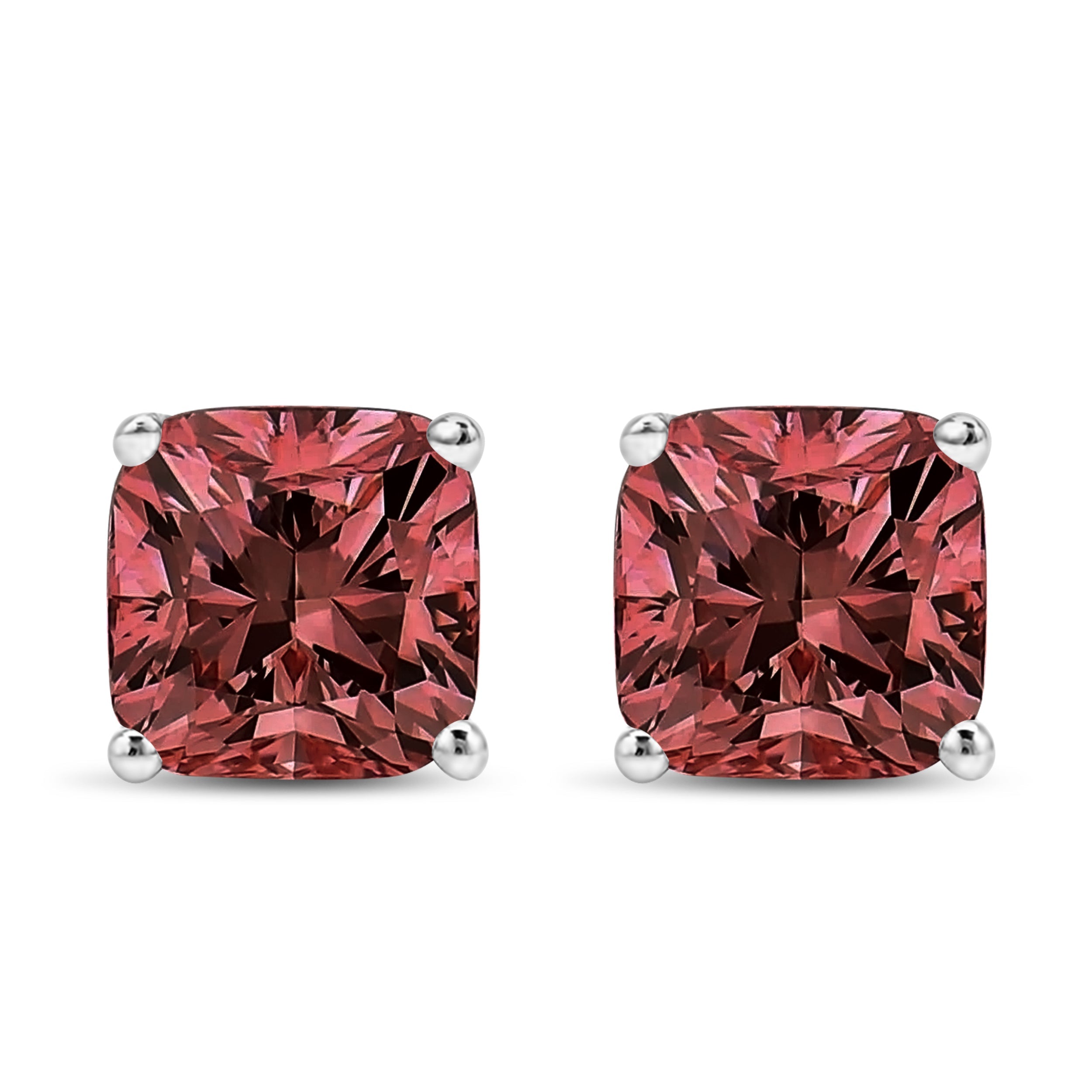 14K White Gold 1 1/2 Cttw Lab Grown Pink Cushion 4-Prong Set Classic Diamond Solitaire Stud Earrings (Pink Color, VS1-VS2 Clarity)