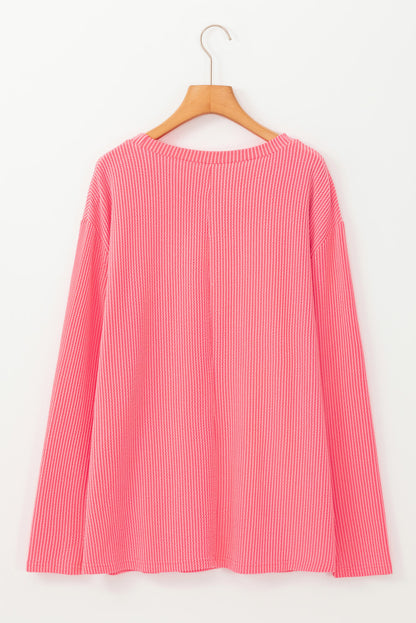 Peach Blossom ribbed long sleeve tee for plus sizes