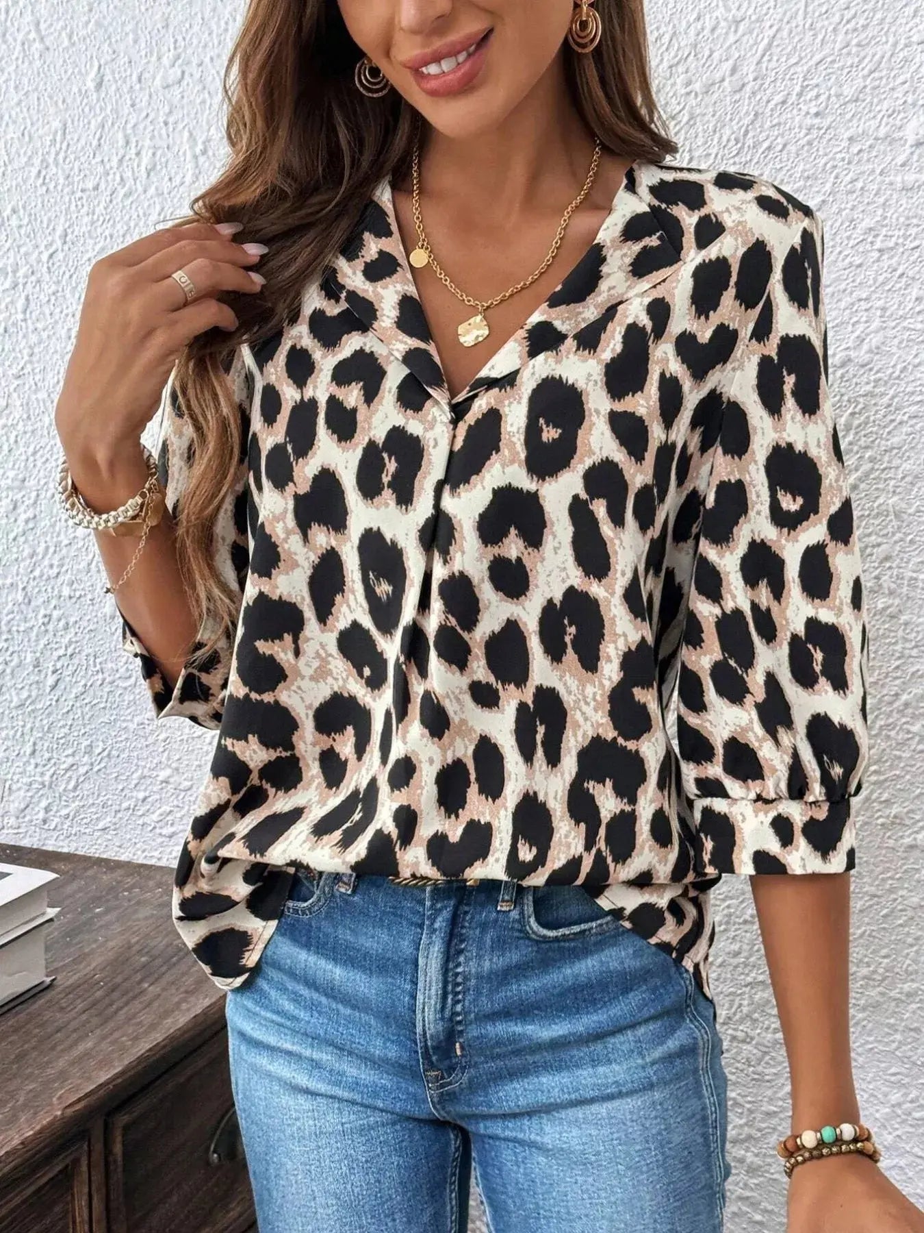 Leopard Print 3/4 Sleeve Blouse Simply Love