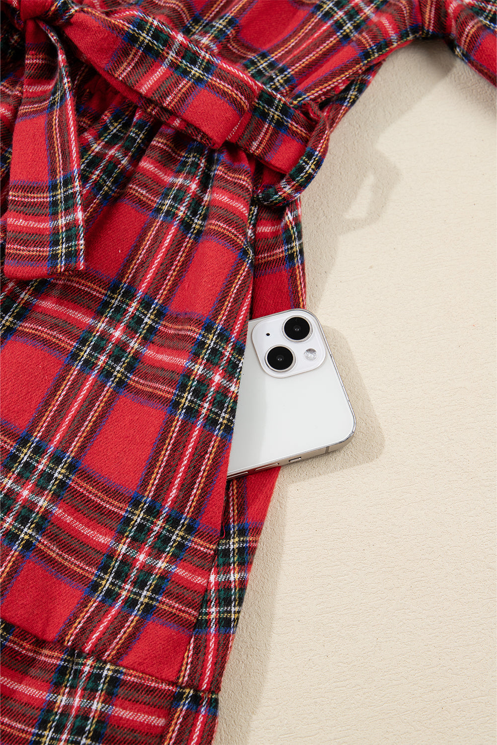 Red Christmas Plaid V Neck Three Fourth Sleeve Tie Waist Ruffle Hem Long Dress For Women Holiday Party Winter Casual Dear-Lover Dropshipping