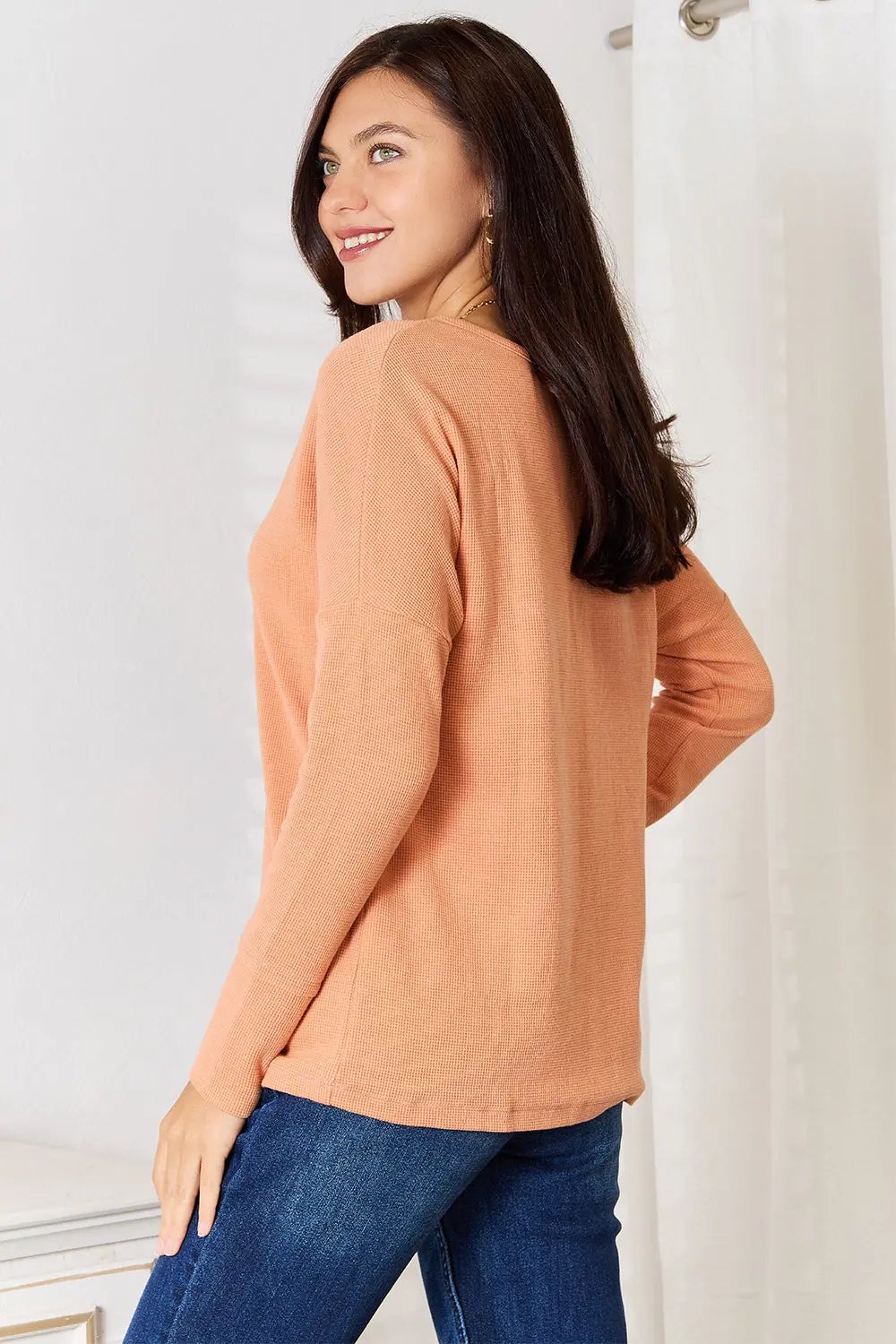 Basic Bae Half Button Long Sleeve Top - Love Salve