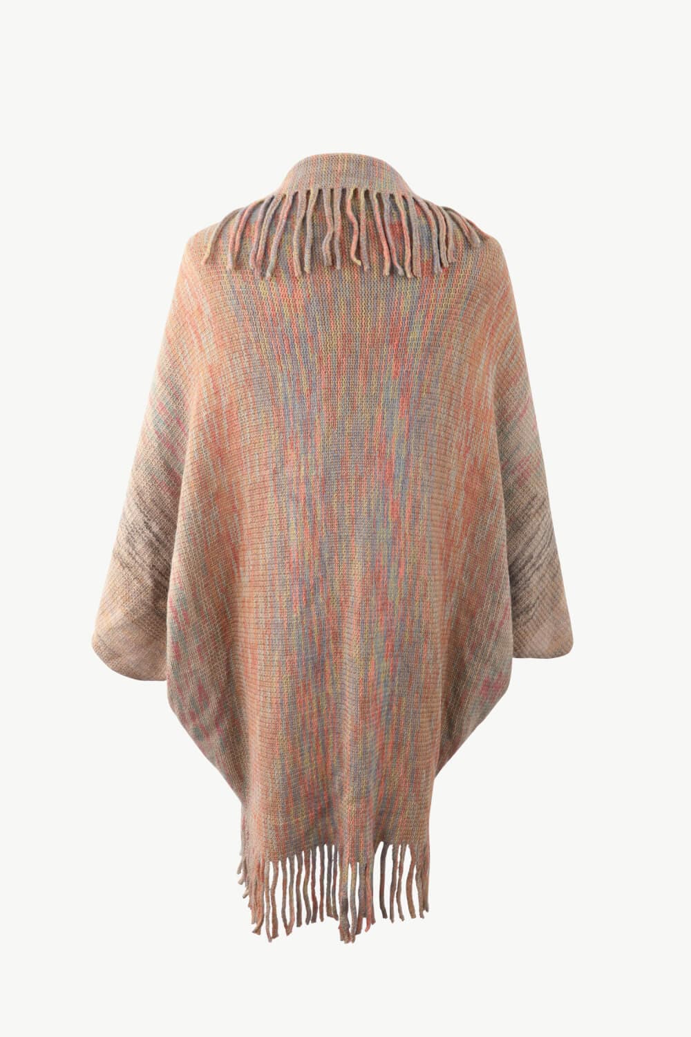 Multicolored Fringe Trim Poncho.