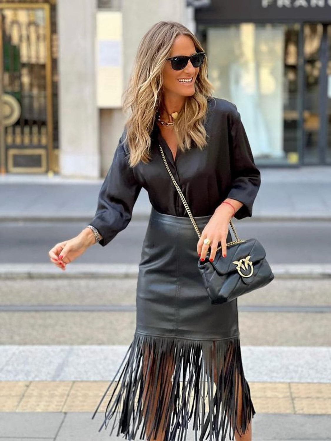 High Waist Fringe Hem Skirt.