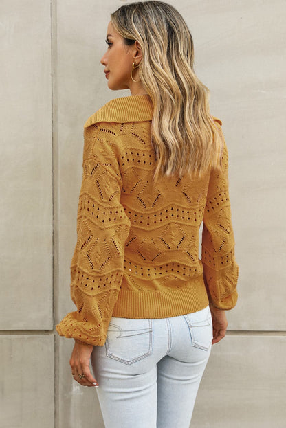 Openwork Lantern Sleeve Sweater.