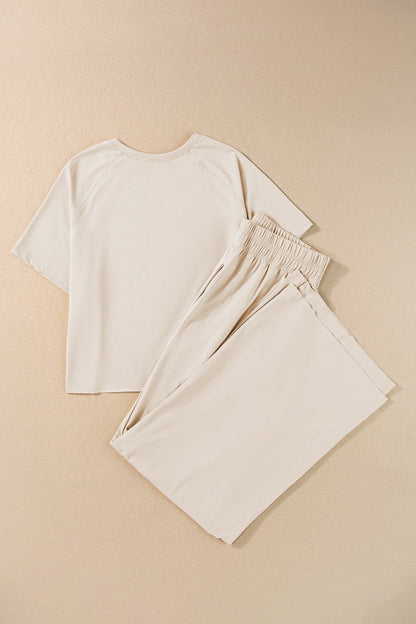 Round Neck Short Sleeve Top and Pants Set.