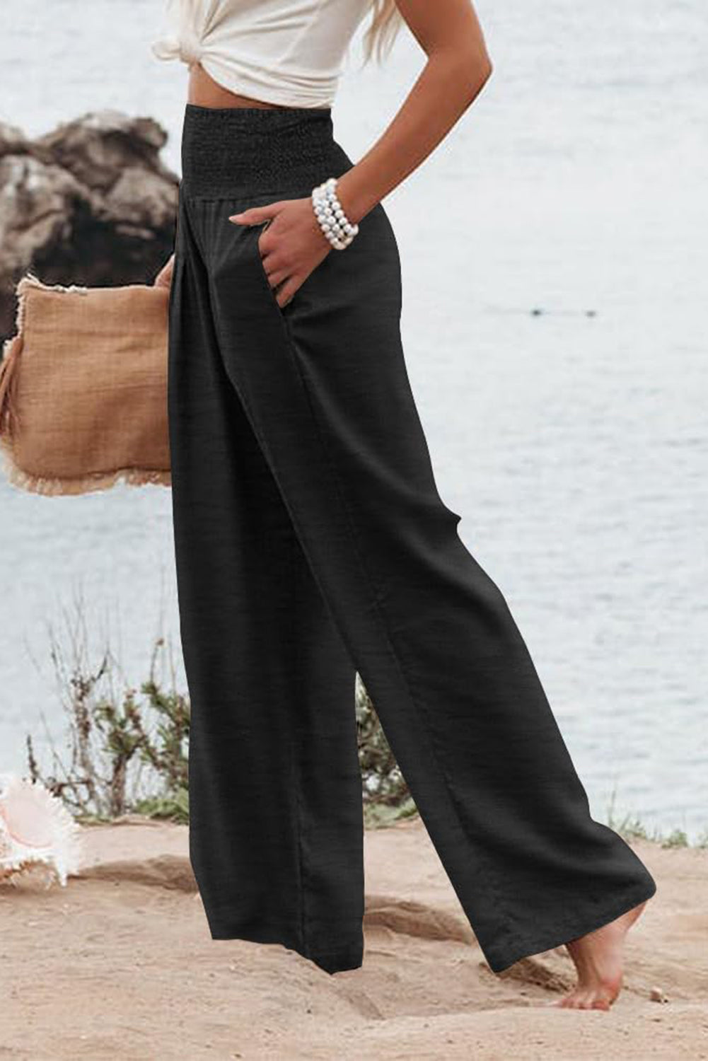 Chic black plus size wide leg pants