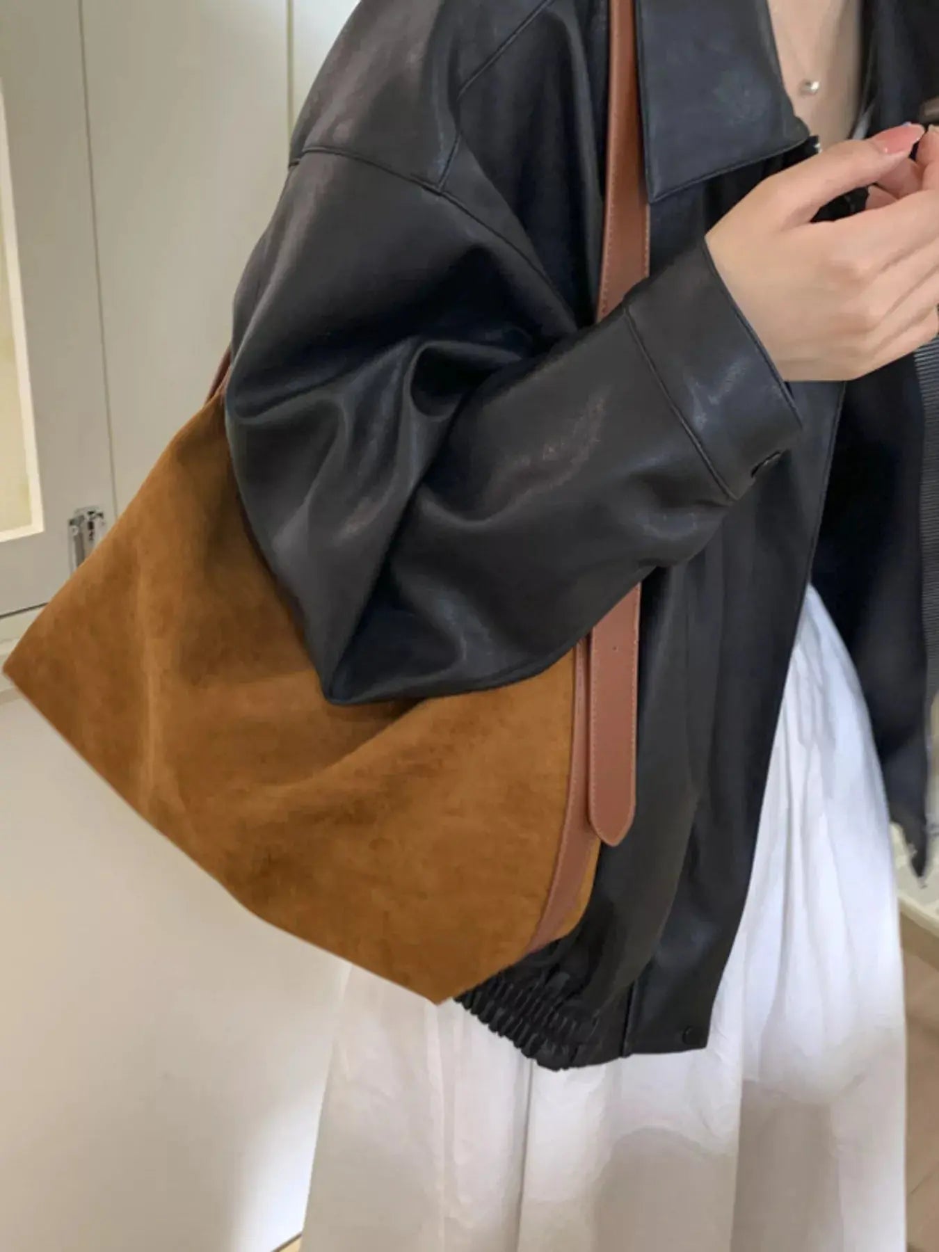 Solid Color Suede Hobo Crossbody Bag Simply Love