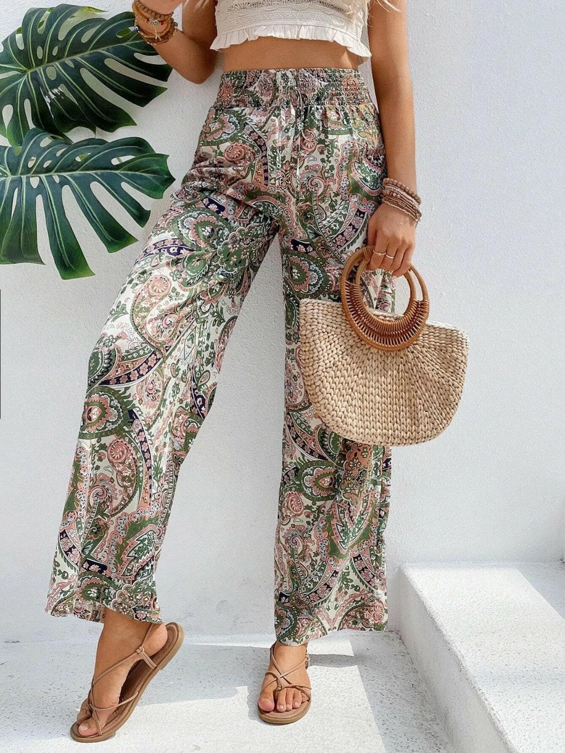 Printed Wide Leg Pants.