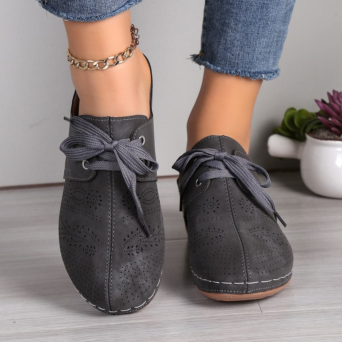 Lace-Up Round Toe Wedge Sandals.