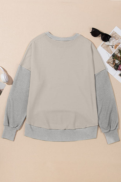 Contrast Round Neck Long Sleeve Sweatshirt.