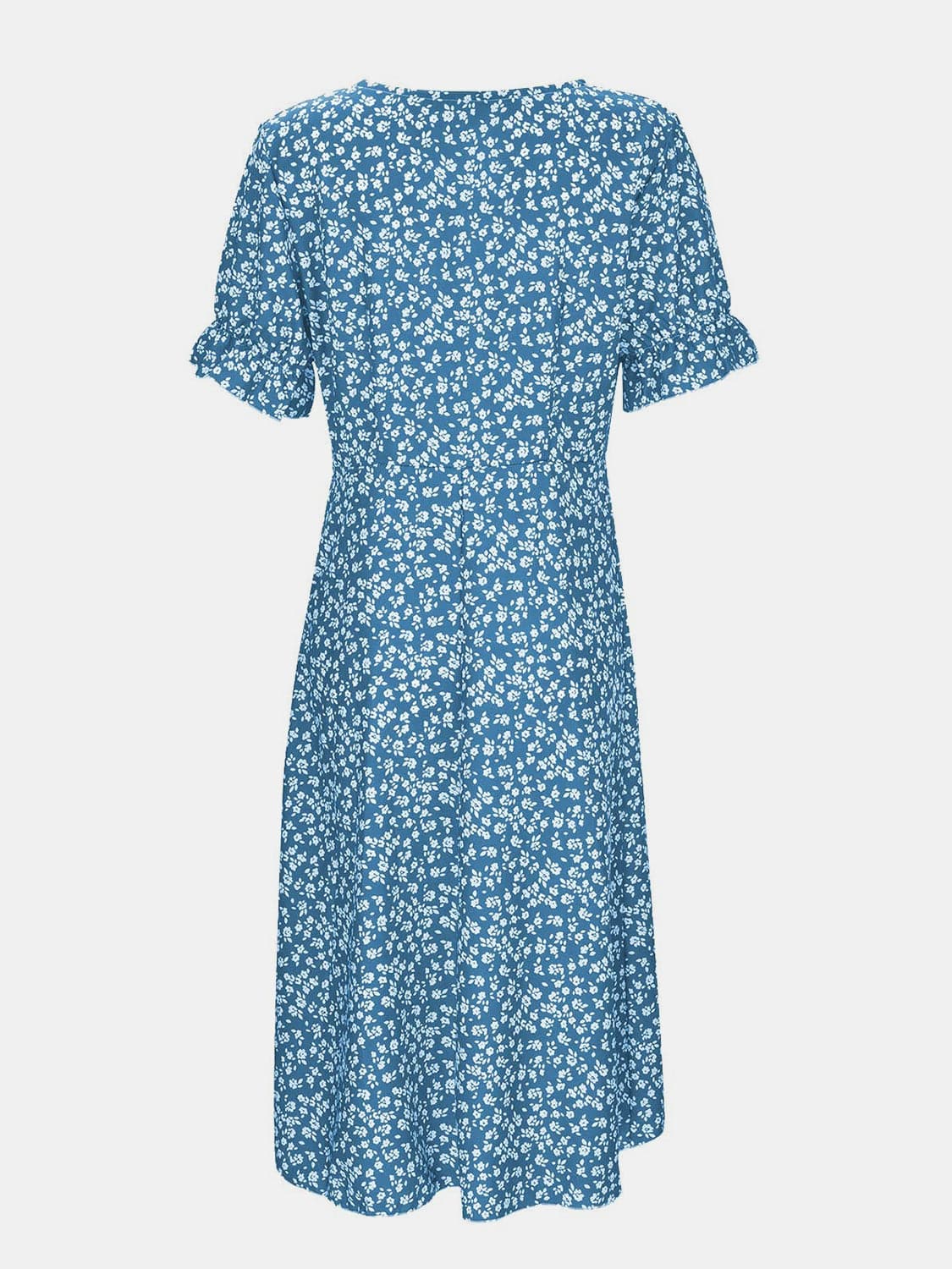 Full Size Printed Surplice Flounce Sleeve Midi Dress.