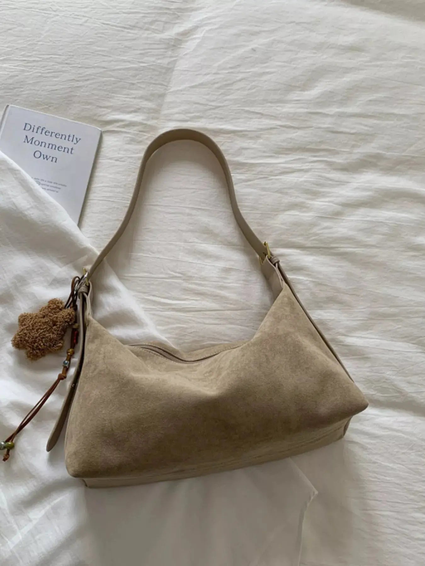 Solid Color Suede Hobo Crossbody Bag Simply Love
