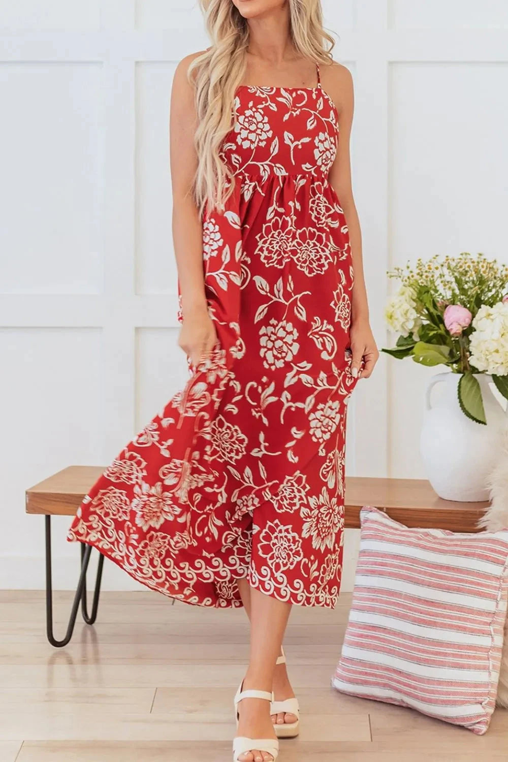 Floral Printed Spaghetti Strap Empire Waist Maxi Dress Simply Love
