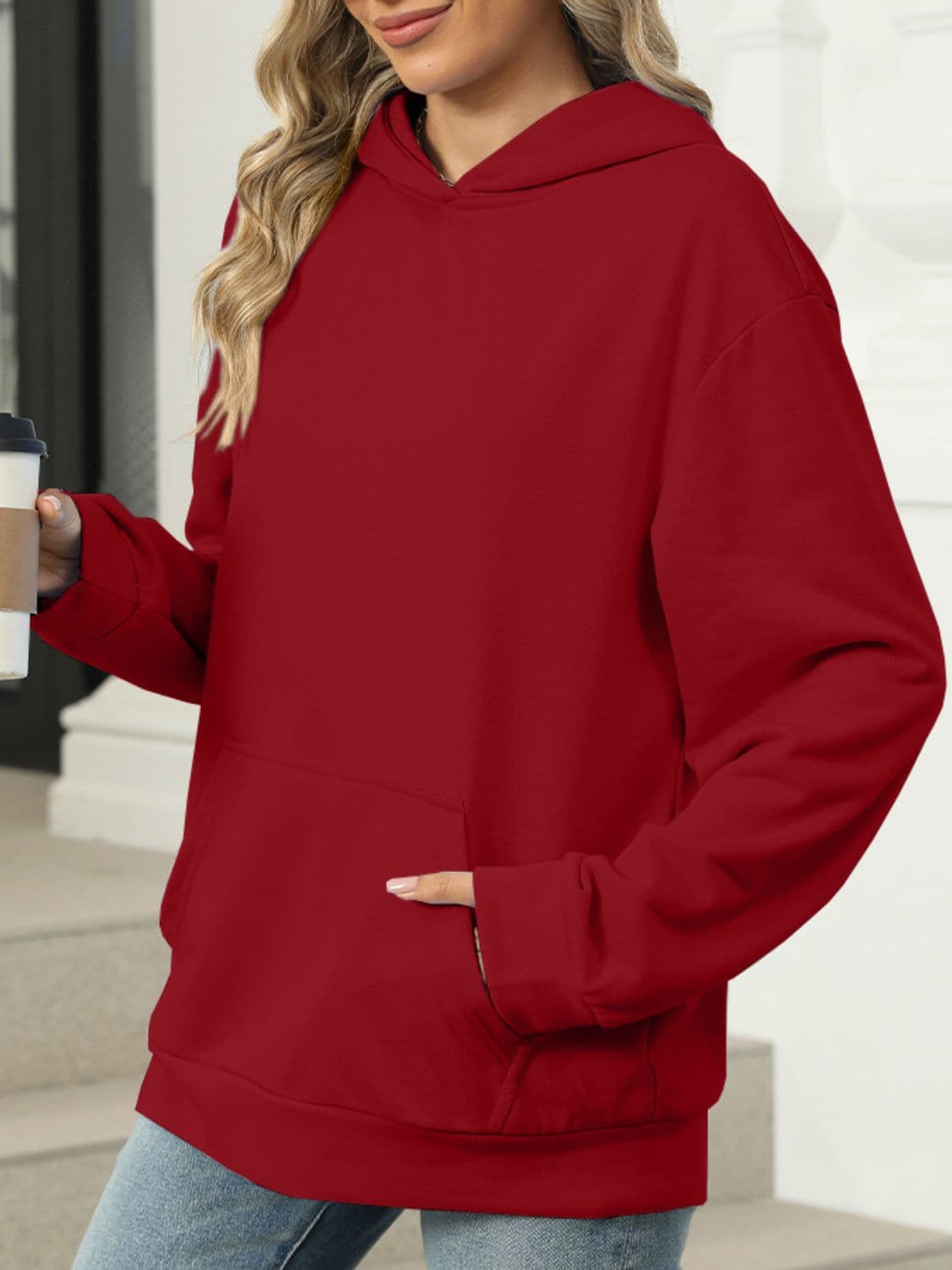 Sheer pocketed long sleeve hoodie with a cozy fit