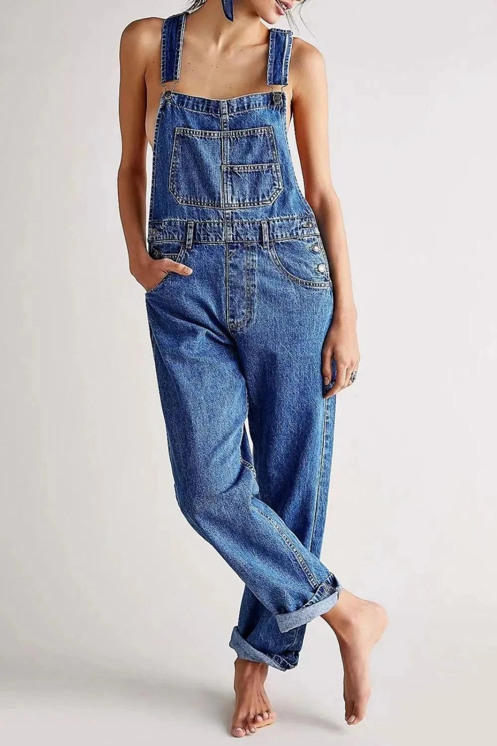 Wide Strap Square Neck Denim Overalls Coco’s Tee Boutique