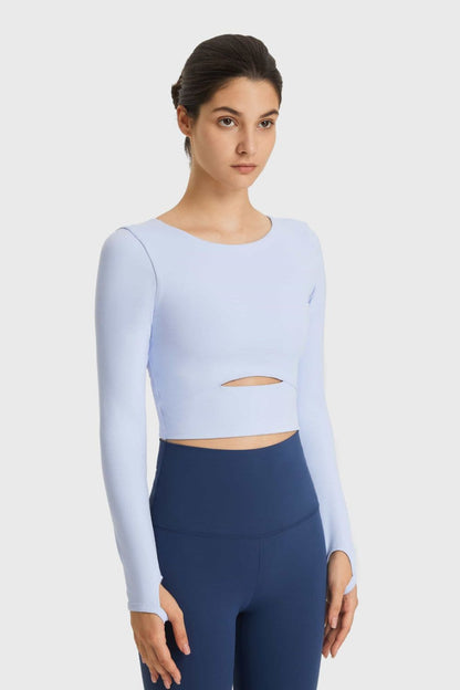 Cutout Long Sleeve Cropped Sports Top.