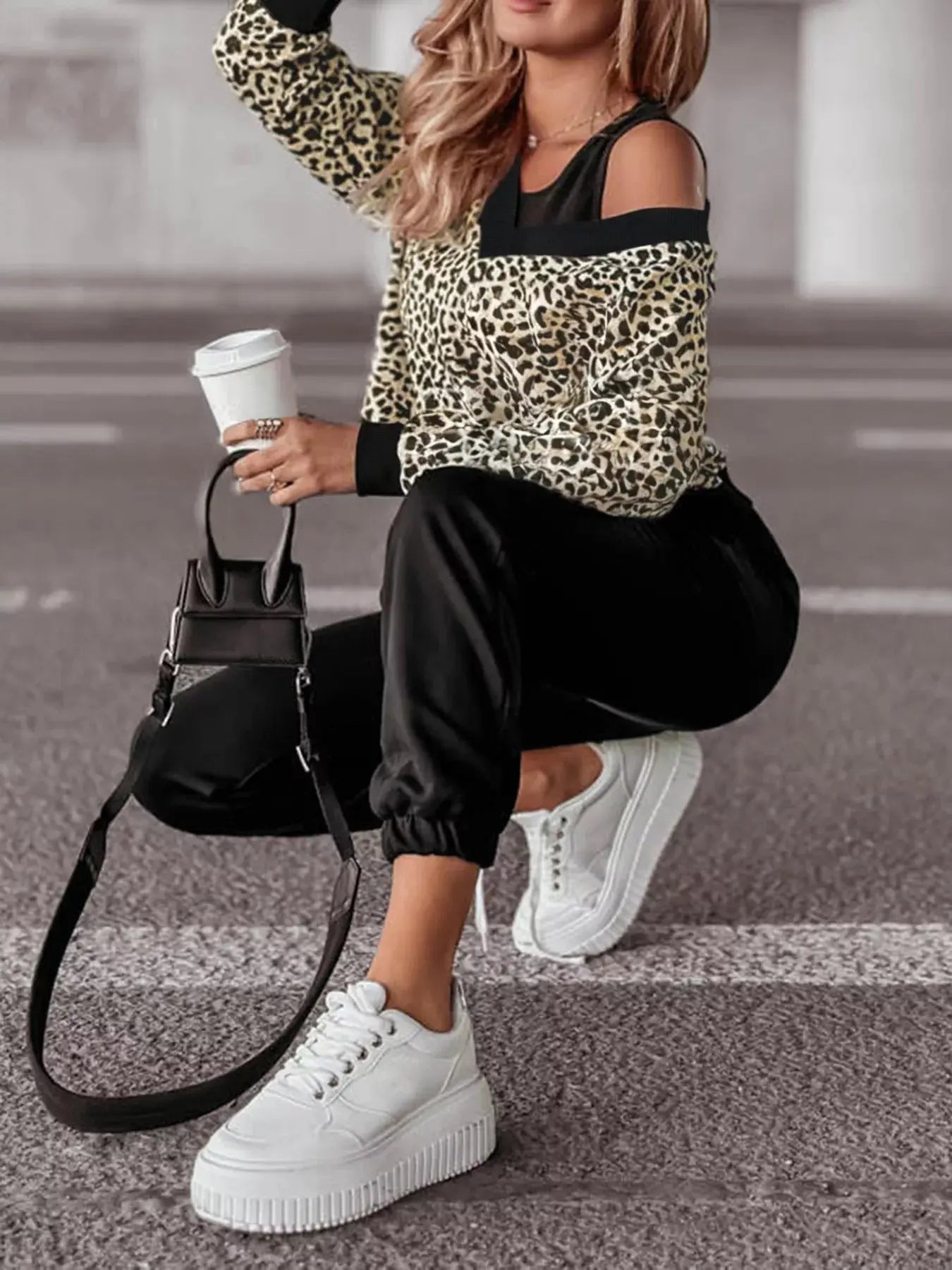 Leopard Print Sweatshirt and Jogger Set Simply Love
