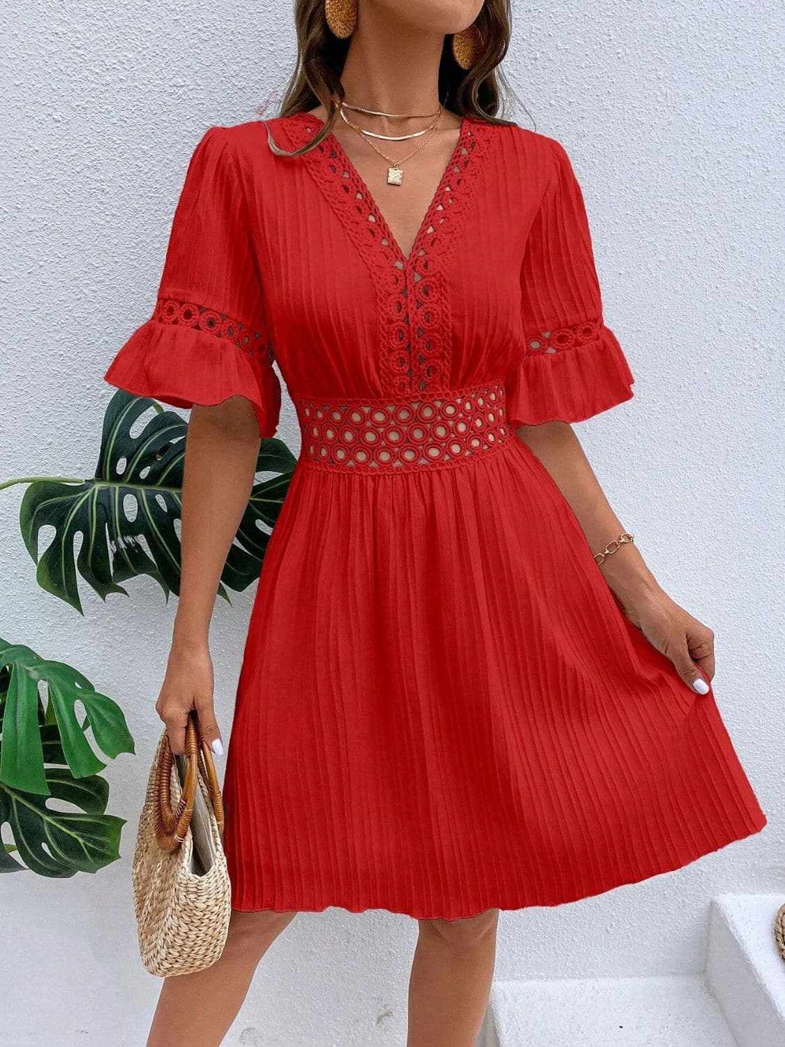 Cutout flounce sleeve mini dress - Love Salve 