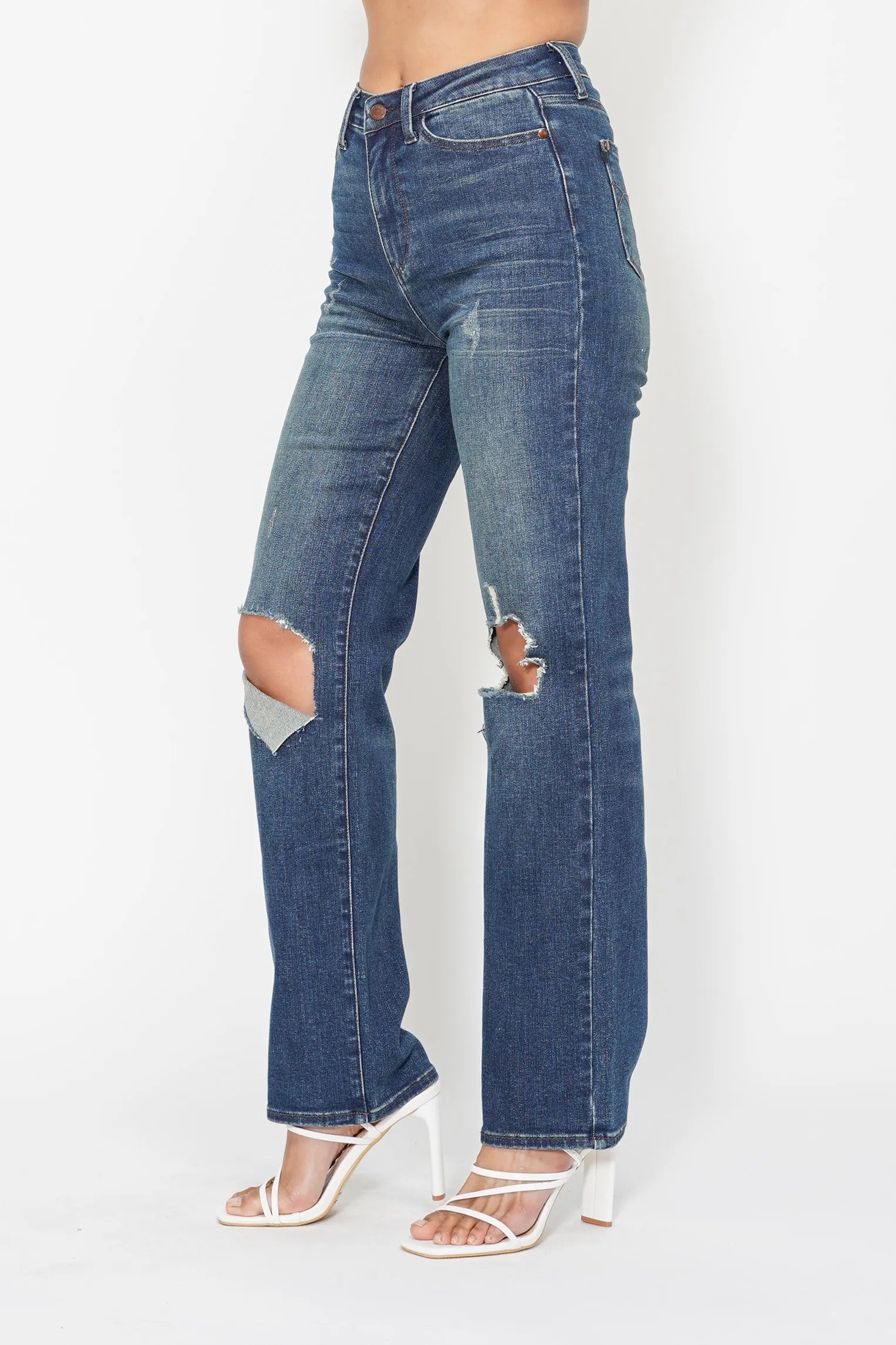 Judy Blue Plus Size High Waisted Ripped Knee Dad Jeans - Love Salve 