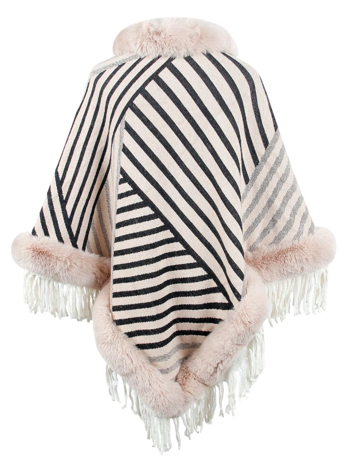 Striped Fringe Hem Poncho.