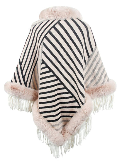 Striped Fringe Hem Poncho.