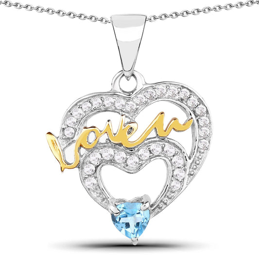 Bids.com 0.44 Carat Genuine Swiss Blue Topaz and White Topaz .925 Sterling Silver Pendant, elegant jewelry.