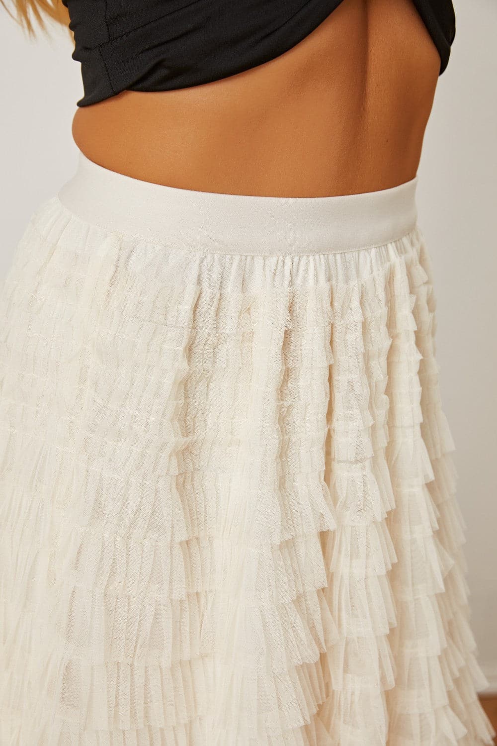 Ruched High Waist Tiered Skirt.