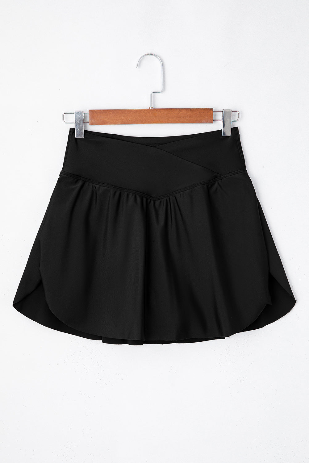 Black Crossover High Waist Swim Skort with Pockets