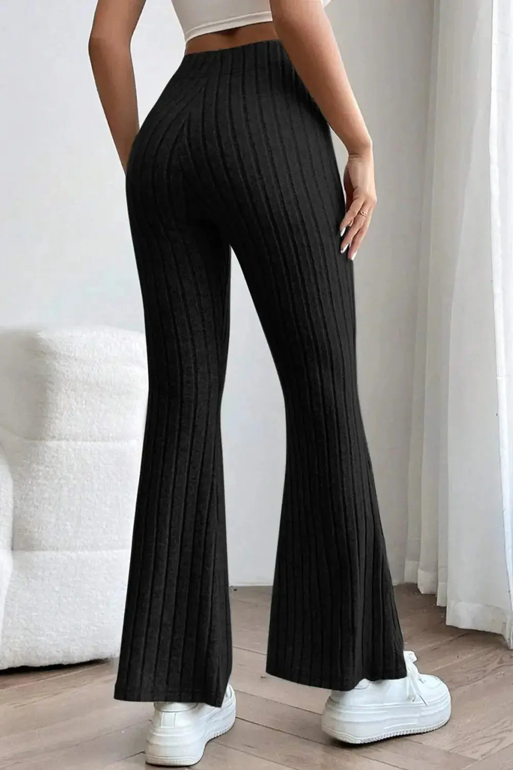 Basic Bae Full Size Ribbed High Waist Flare Pants - Love Salve