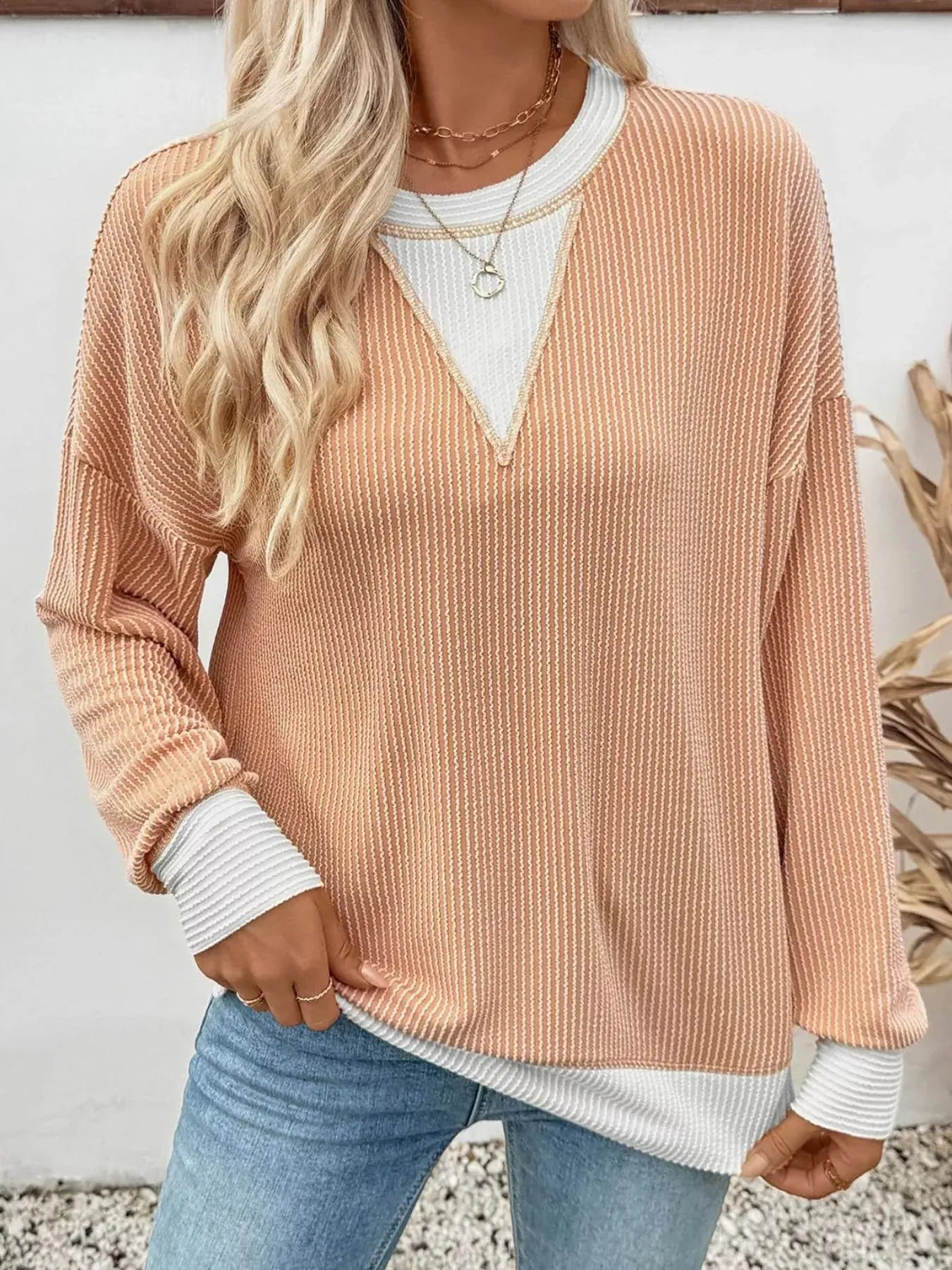 Contrast Dropped Shoulder Sweatshirt Simply Love