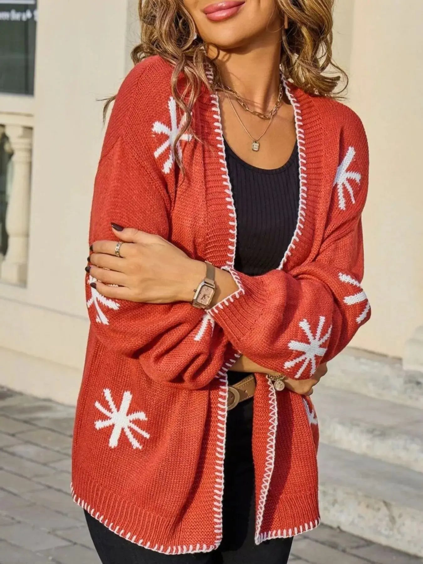 Flower Pattern Open Front Knit Cardigan Simply Love