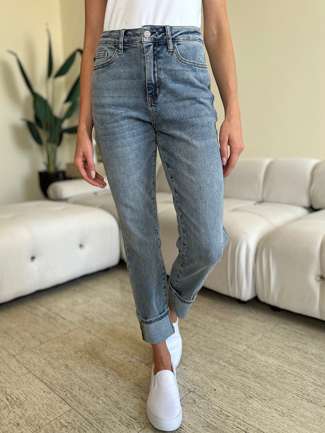 Judy Blue Full Size High Waist Cuff Hem Skinny Jeans.