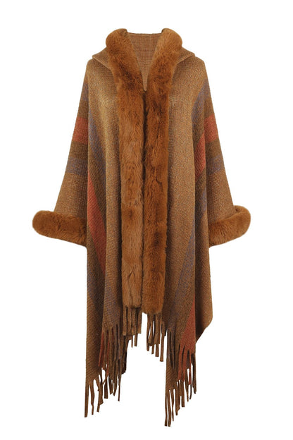 Color Block Fringe Detail Poncho.