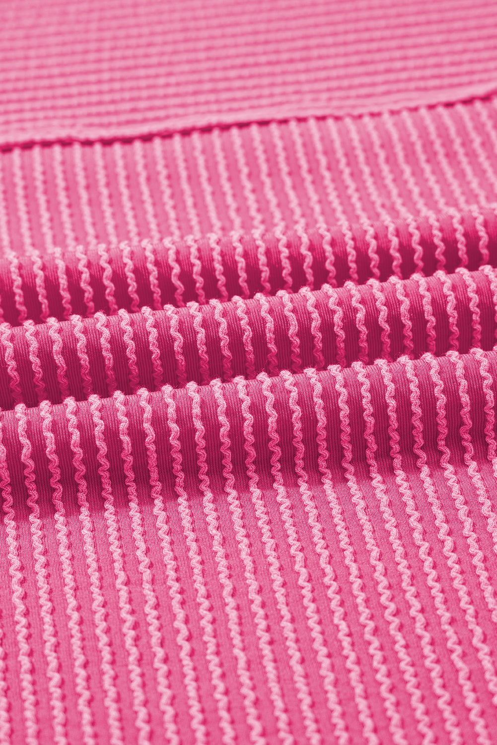Bright Pink Plain Corded Knit Mock Neck T Shirt for Women
