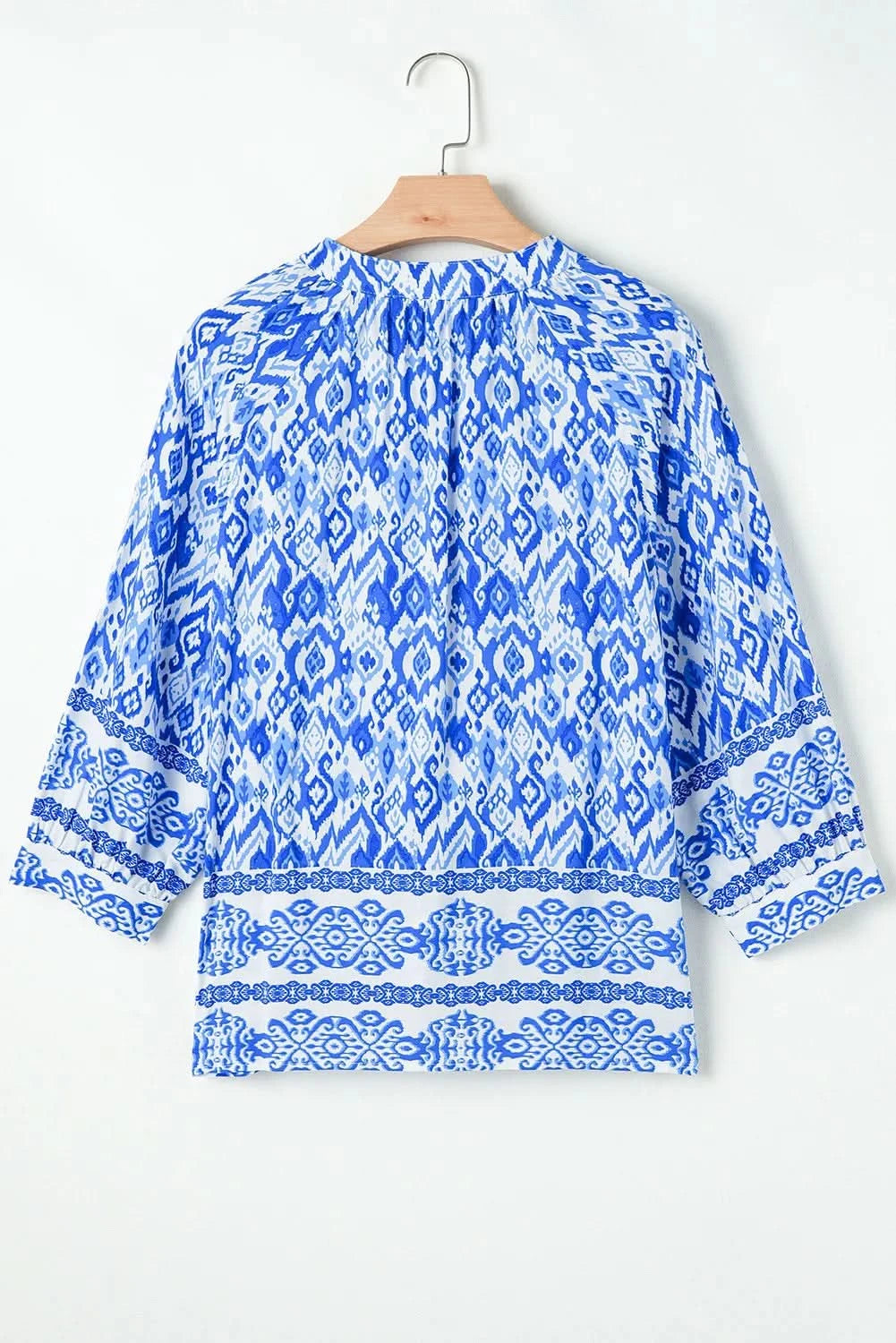 Printed Tie Neck Three-Quarter Sleeve Blouse