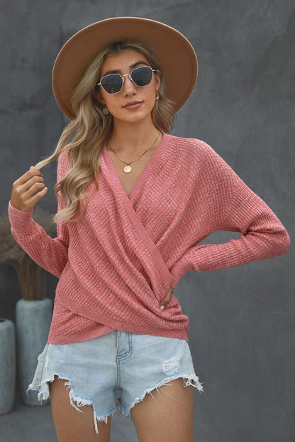 Double Take V Neck Wrap Front Knitted Top.