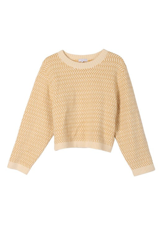 Chic herringbone crew neck sweater for effortless style