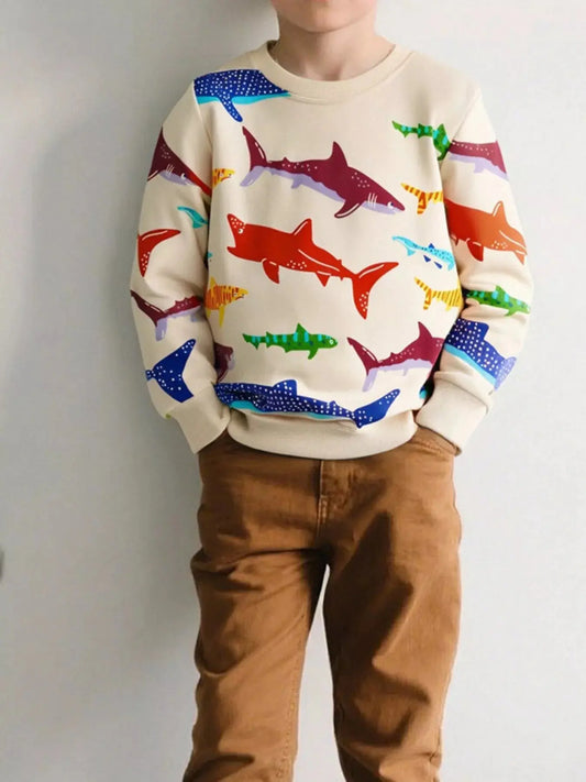 Children's Colorful Shark Print Crewneck Sweatshirt Simply Love