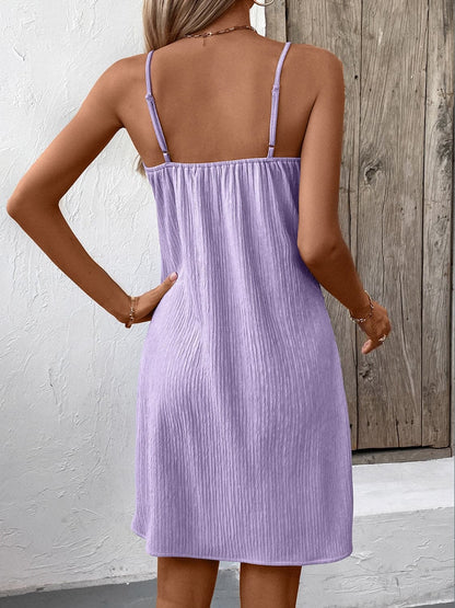 Textured V-Neck Sleeveless Mini Cami Dress.