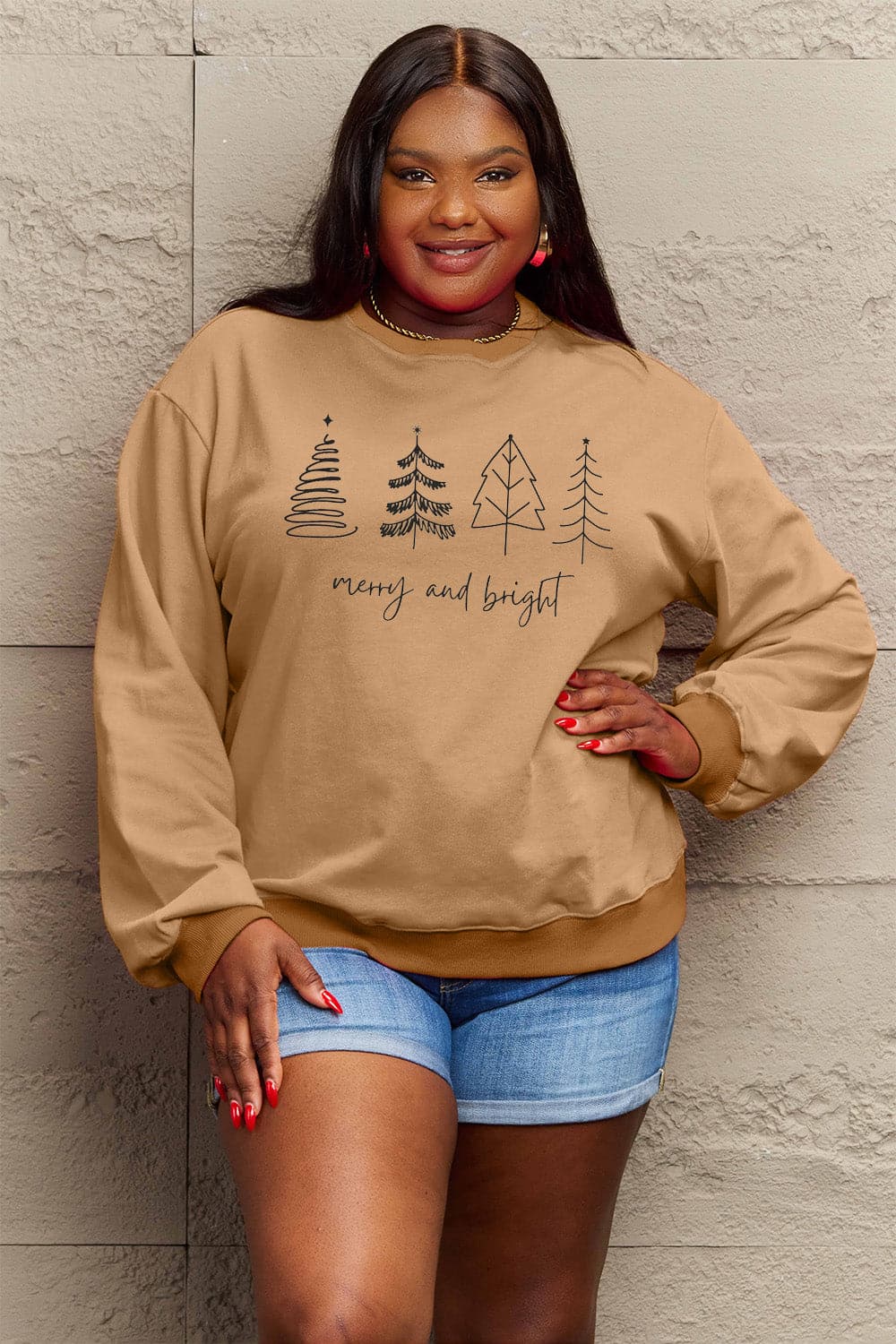 Simply Love Full Size MERRY AND BRIGHT Graphic Sweatshirt.