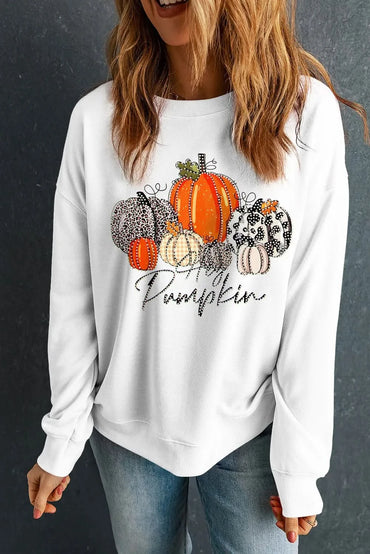 Pumpkin spice graphic sweatshirt with rhinestone details