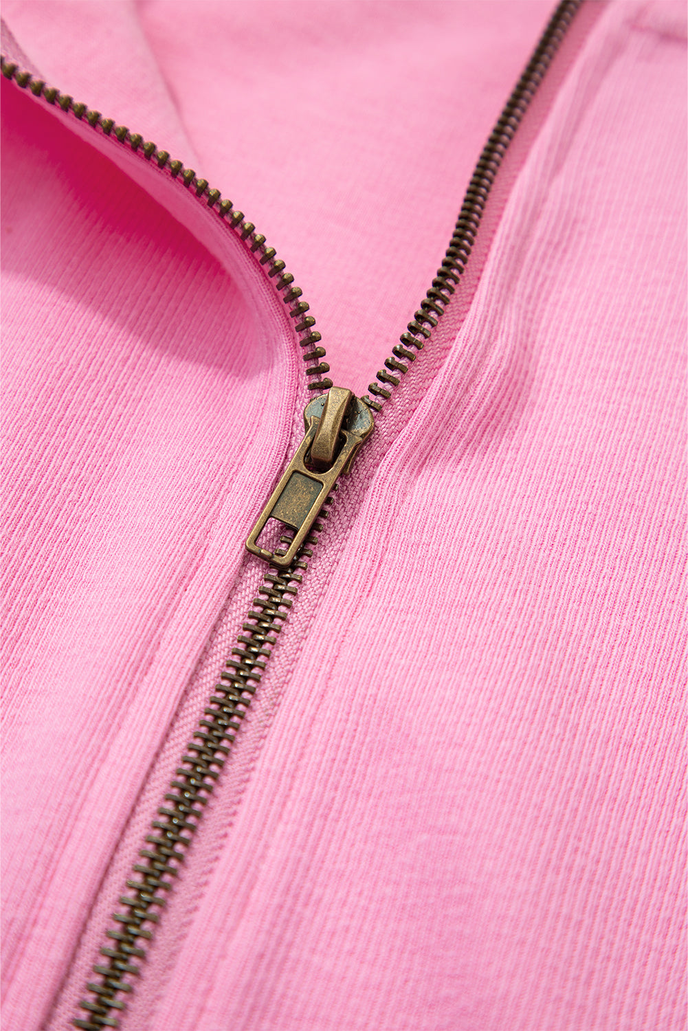 Sachet Pink Solid Color Ribbed Zip Up Hooded Jacket With Drawstring Dear-Lover Dropshipping