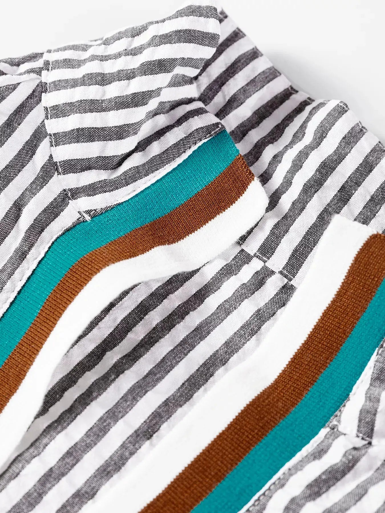 Striped Patchwork Split Neck Blouse With Contrast Trim Simply Love