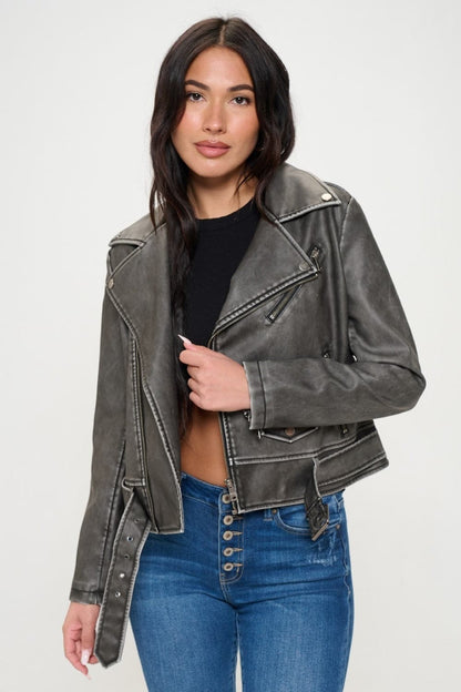 Chic vegan leather biker jacket