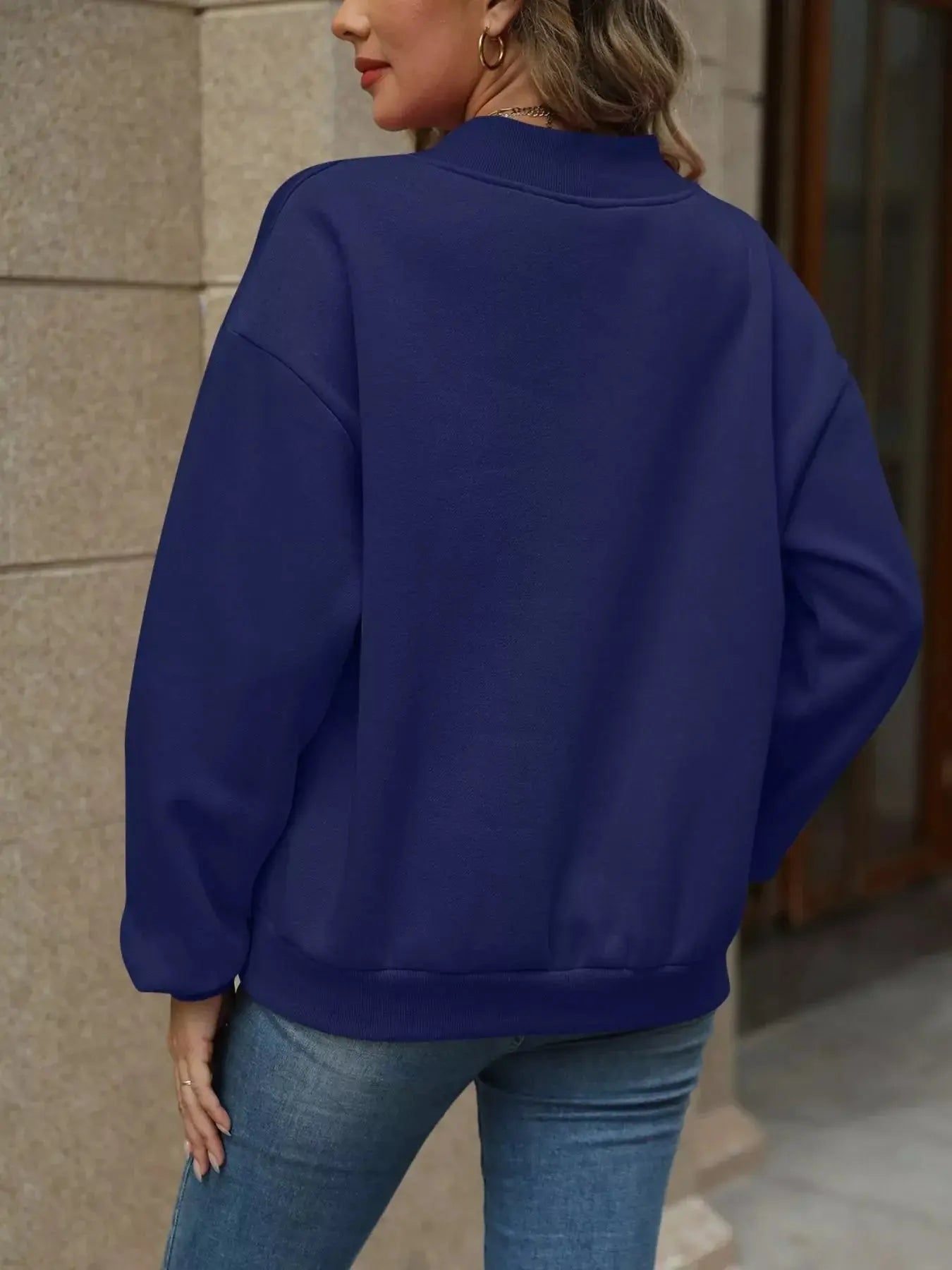 V-Neck Solid Color Casual Sweatshirt Simply Love