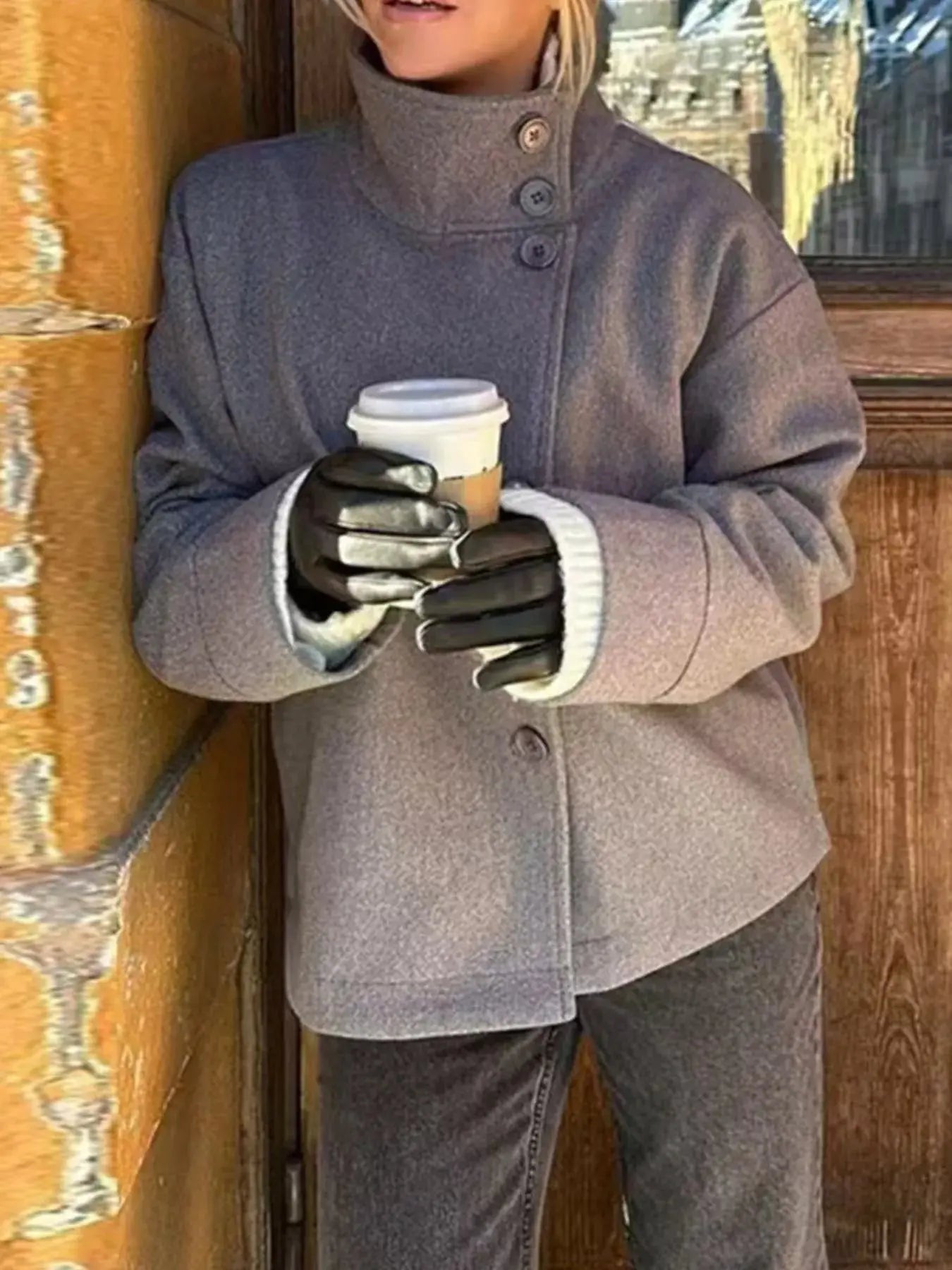 Navy Long Sleeve Buttoned Lightweight Outerwear Coat Lined Simply Love