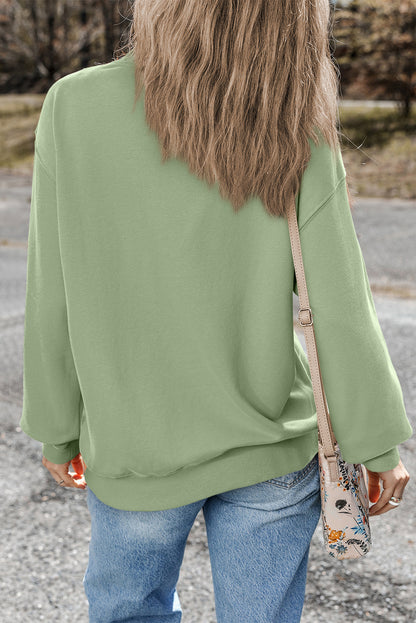 Smoke green casual drop shoulder crewneck pullover sweatshirt